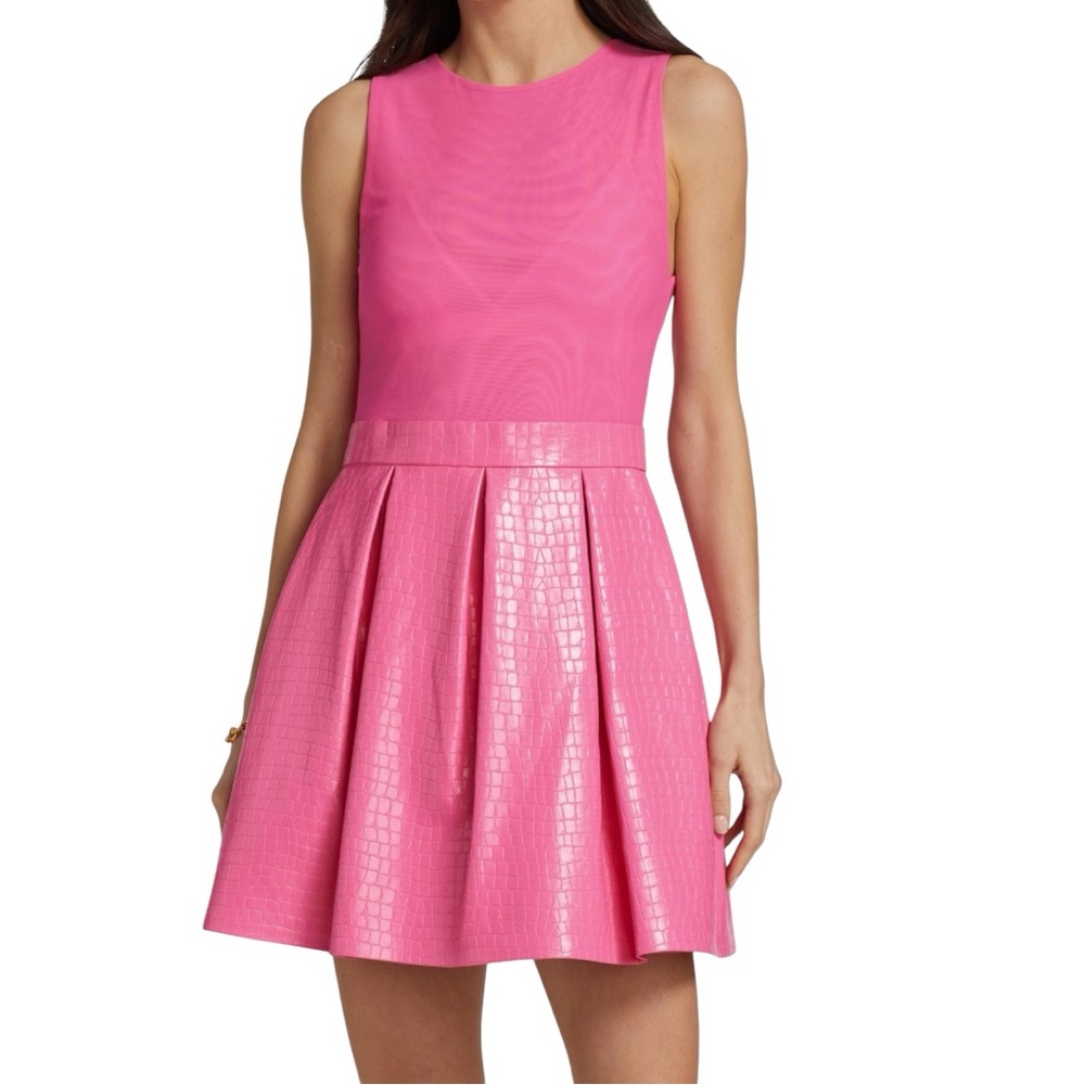 Alice + Olivia Chara Croc-Embossed Pink Dress